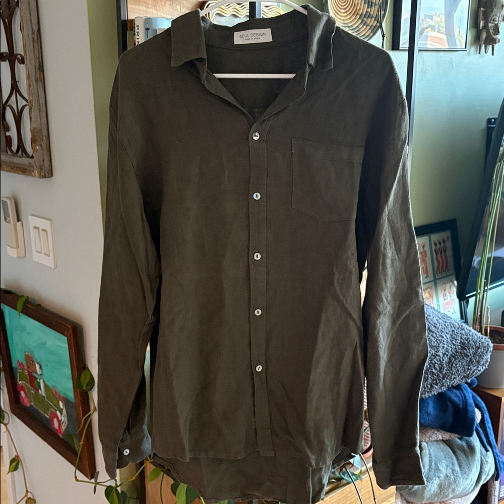 Men's Olive Casual Button Down Shirt